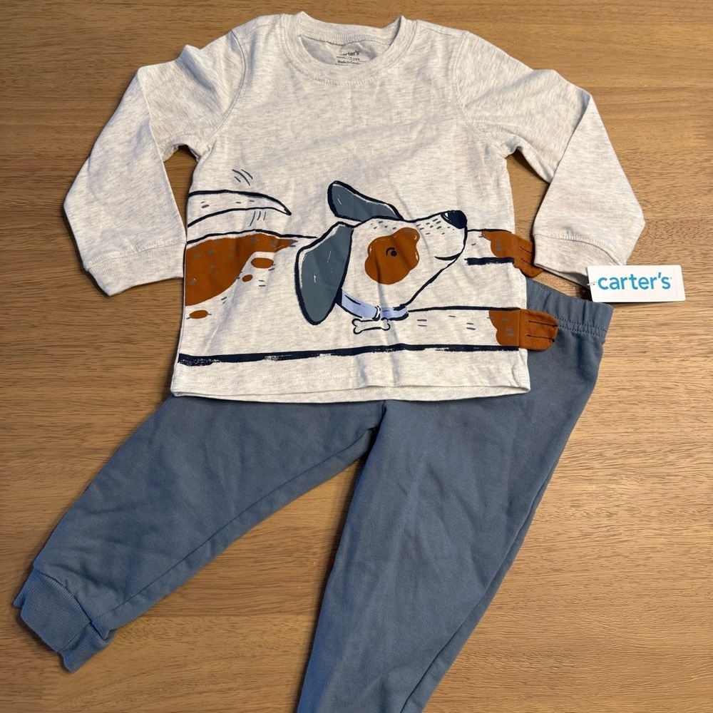 NWT Carter's Gray and Blue Dog Pajama Set 24M